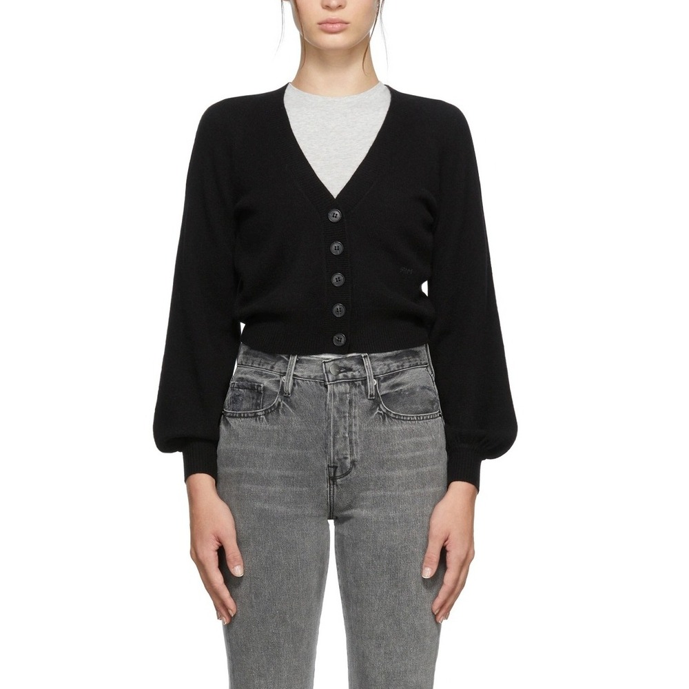 FRAME 100% Cashmere Linked Cardigan Sweater Long Sleeve Button Black Size Large - Picture 1 of 16